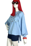 1970s vintage crepe billowing balloon sleeve tunic smock / Ossie Clark / Jeff Banks