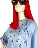 1970s vintage crepe billowing balloon sleeve tunic smock / Ossie Clark / Jeff Banks
