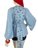 1970s vintage crepe billowing balloon sleeve tunic smock / Ossie Clark / Jeff Banks