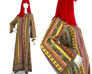 1960s vintage striped psychedelic cotton kaftan dress / Pop Art / Funky / 70s Hippie
