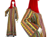 1960s vintage striped psychedelic cotton kaftan dress / Pop Art / Funky / 70s Hippie