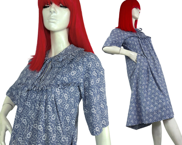 Laura Ashley Made in Wales vintage 70s cotton prairie smock midi dress / pockets
