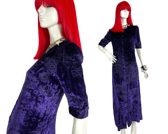 1960s vintage purple crush velvet deco maxi dress 70s Hippie / Biba / Bus Stop