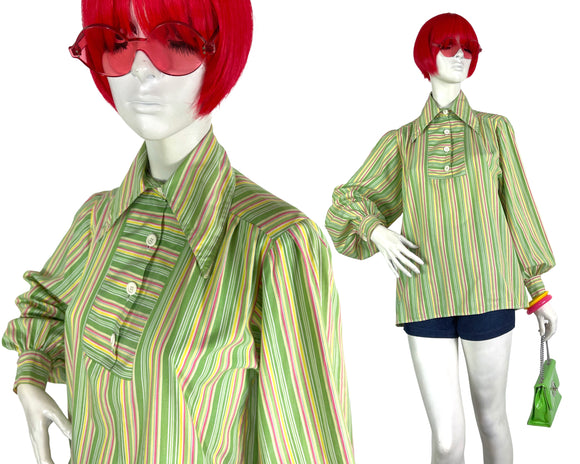 1960s vintage ultra Mod candy striped smock tunic shirt / 70s / Dagger collar / Monkees