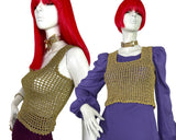 1960s vintage gold sparkle lurex crochet knit Go Go top / vest / glam rock / 70s Mod
