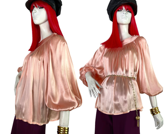 1970s Peter Robinson vintage satin tunic / smock top balloon sleeves / 30s / Biba / Bus Stop