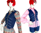 1970s vintage lace up detail denim jean waistcoat / 60s Mod / psych / Penny Lane