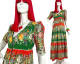 1970s vintage floral cotton maxi gown / dress / Antique lace trim / William Morris 60s boho