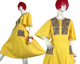 1970s vintage Annie Gough at Gemini yellow flutter sleeve dress / folk / 40s / cotton dress