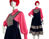 Annabelinda 1970s vintage velvet & cotton pinafore midi dress / RARE & Collectable