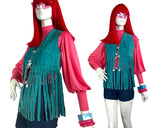 1960s vintage turquoise fringed tassel waistcoat / vest / 70s / Grace Slick / Woodstock Cher