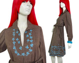 Kate Beaver 70s vintage cotton prairie smock midi dress / boho / Arts & crafts / 60s