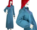 Kate Beaver 70s vintage turquoise cotton gauze maxi dress / hippy / 60s / arts & crafts