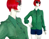 1970s vintage green lurex Go Go Disco shirt / blouse / glam rock / 60s Mod / Deco 30s