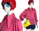 Nicki ferrari 1970s vintage bubblegum pink balloon sleeve blouse / 60s / dagger collar