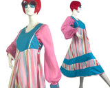 Ruths Rags 1970s vintage striped midi cotton pinafore dress / 60s / candy stripes / Mod