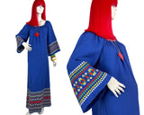 1970s vintage ocean blue embroidered hippie maxi dress / mexicana / guatemala / festival