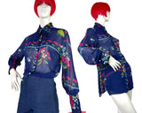 Jeff Banks 70s vintage psychedelic flouncy novelty print shirt blouse / Clobber RARE