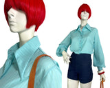 1960s vintage turquoise balloon sleeve blouse / shirt / 70s / Mod / Mad Men