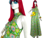 1960s vintage daisy print psychedelic Mod maxi dress / Flower power / 70s / summer dress
