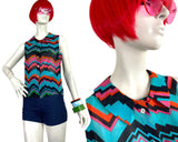 1960s vintage Mod Go Go zig zag print blouse / Op Art / colour block / summer