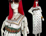 1960s vintage Indian Cotton cheese cloth maxi dress / Hippie / Marrakesh / Festival / novelty print