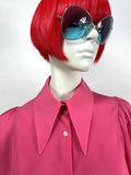 Nicki ferrari 1970s vintage bubblegum pink balloon sleeve blouse / 60s / dagger collar