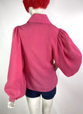 Nicki ferrari 1970s vintage bubblegum pink balloon sleeve blouse / 60s / dagger collar