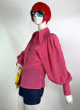 Nicki ferrari 1970s vintage bubblegum pink balloon sleeve blouse / 60s / dagger collar