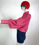 Nicki ferrari 1970s vintage bubblegum pink balloon sleeve blouse / 60s / dagger collar