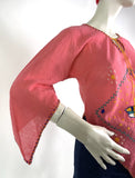 1970s vintage llama embroidery cheese cloth smock top / tunic / hippie / Festival / Hippy