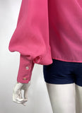Nicki ferrari 1970s vintage bubblegum pink balloon sleeve blouse / 60s / dagger collar