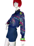 Jeff Banks 70s vintage psychedelic flouncy novelty print shirt blouse / Clobber RARE