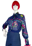 Jeff Banks 70s vintage psychedelic flouncy novelty print shirt blouse / Clobber RARE