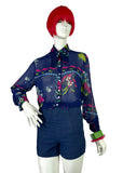 Jeff Banks 70s vintage psychedelic flouncy novelty print shirt blouse / Clobber RARE