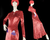 1930s vintage panne velvet & satin gown / Deco / Heart applique / movie star / Glamour