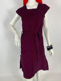 1970s plum needlecord cotton midi dress / Cap sleeve / Cottage core / Boho