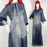 1970s Kati Laura Phillips polka dot & striped maxi gown / Pussy bow / Bishop sleeves