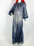 1970s Kati Laura Phillips polka dot & striped maxi gown / Pussy bow / Bishop sleeves