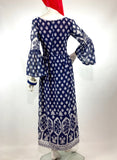 1970s vintage art nouveau blue / white maxi dress / psychedelic / festival