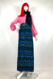 1960s vintage psychedelic wool maxi skirt / posh / winter skirt / aztec / welsh wool