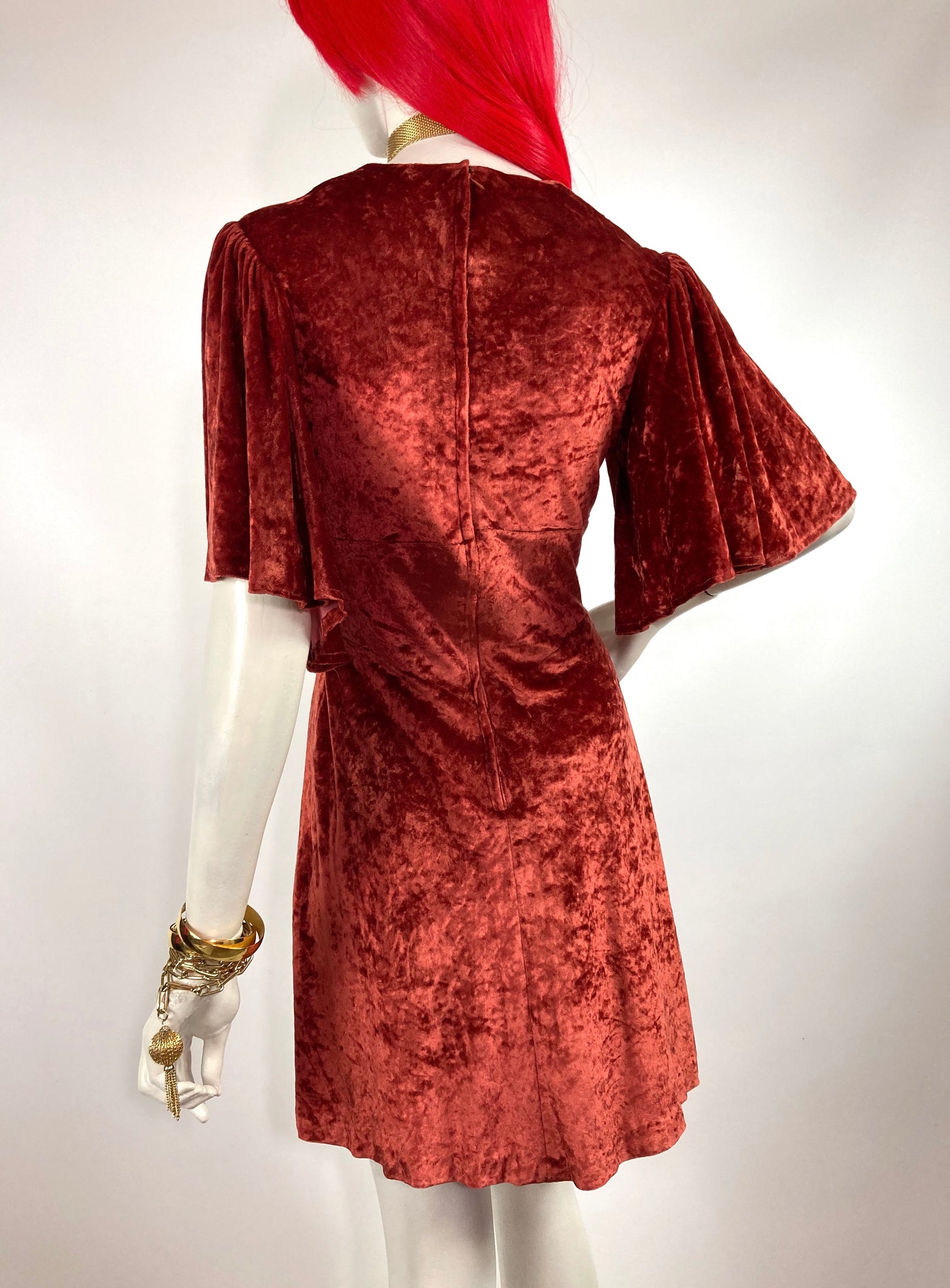 Paul Nicholas 1960s vintage crush velvet deco dress 70s Hippie / Biba – Top of the Shops Boutique