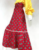 Polly Peck Vintage 1970s floral prairie maxi skirt / 60s Festival / ruffle hem