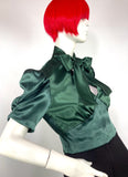 1970s vintage ivy green satin & crepe blouse & jacket set / 30s Deco / Biba / Bus Stop