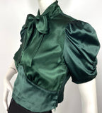 1970s vintage ivy green satin & crepe blouse & jacket set / 30s Deco / Biba / Bus Stop