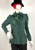 1970s vintage ivy green satin & crepe blouse & jacket set / 30s Deco / Biba / Bus Stop