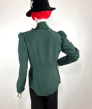 1970s vintage ivy green satin & crepe blouse & jacket set / 30s Deco / Biba / Bus Stop