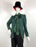 1970s vintage ivy green satin & crepe blouse & jacket set / 30s Deco / Biba / Bus Stop