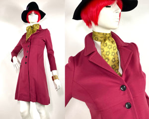 Reserved>>> 1960s vintage raspberry pink jersey knit Mod trench coat / 70s / Space Age