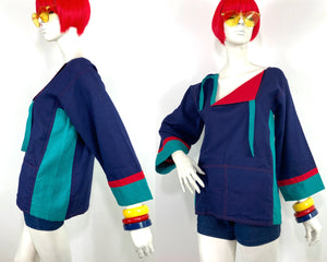 1960s vintage colour block cotton smock / made in India / 70s / Mod / artist tunic